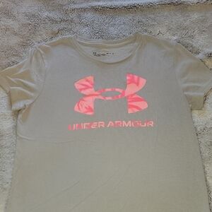 Under Armour Gray Tee with Pink Logo